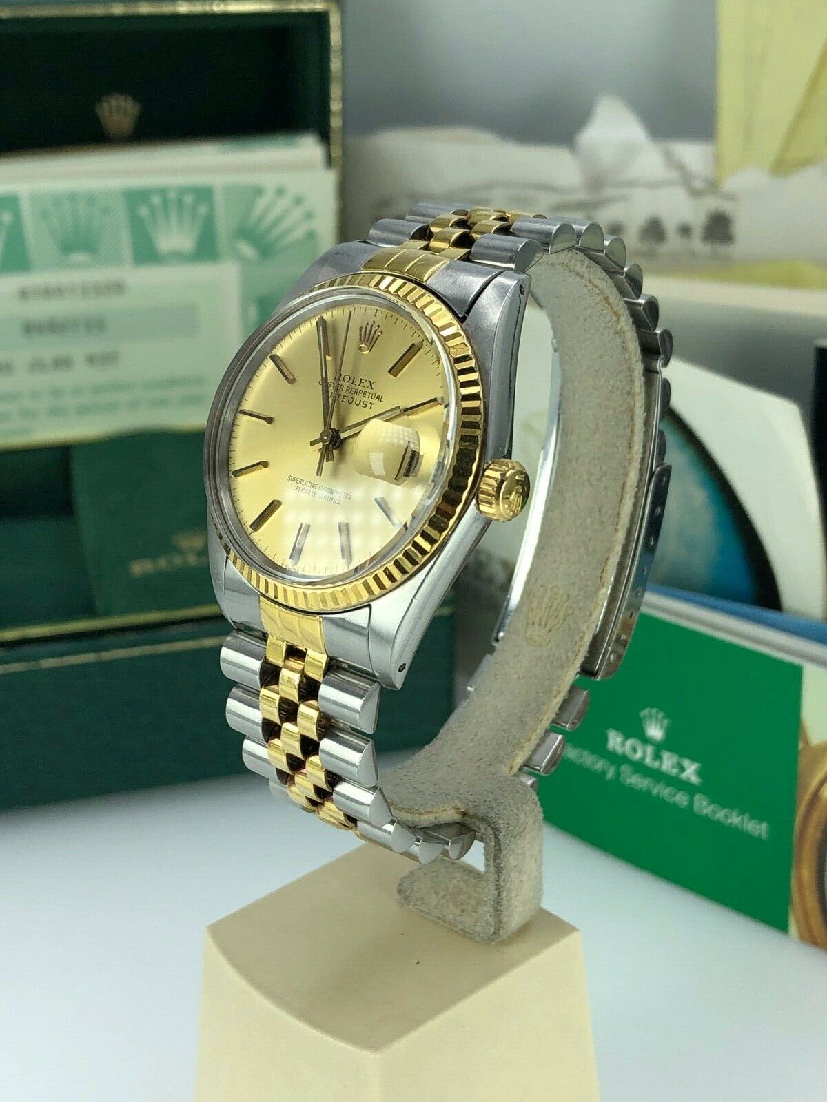 1984 Rolex 16013 Datejust Gold & Steel Unpolished w Box & Papers Collectors set