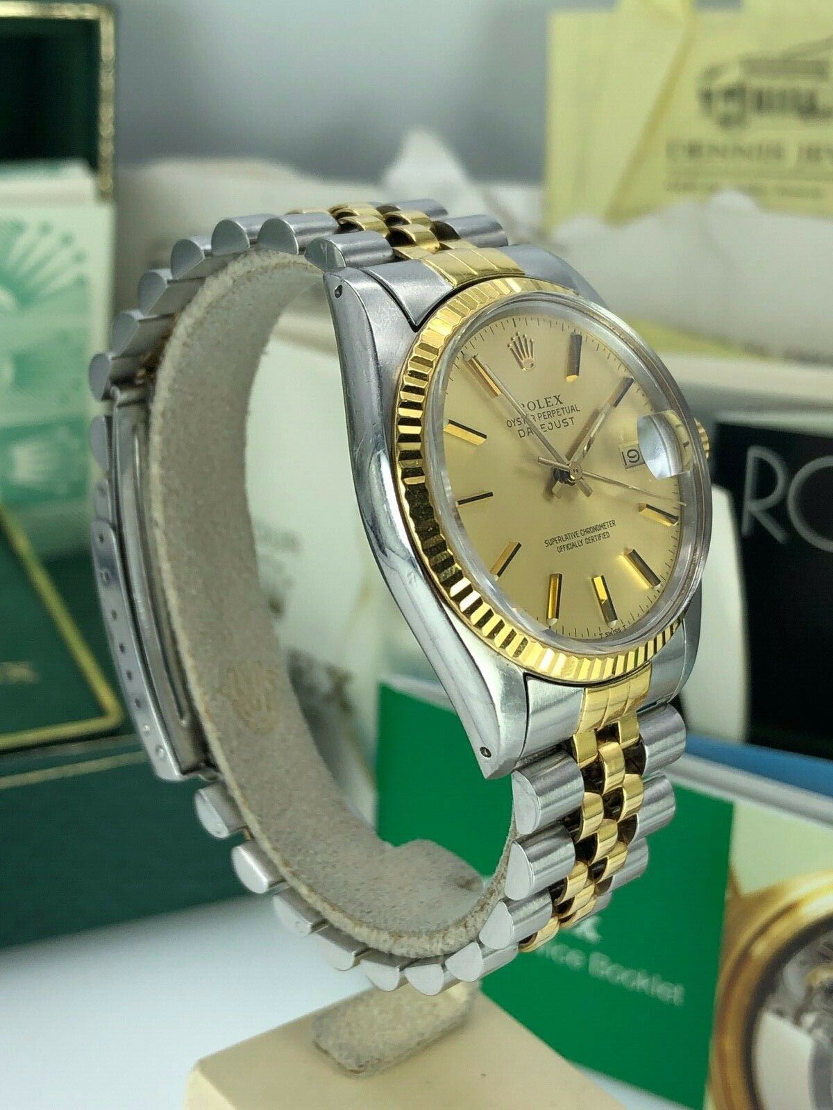 1984 Rolex 16013 Datejust Gold & Steel Unpolished w Box & Papers Collectors set