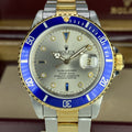 1984 Vintage Rolex Submariner 16803 Unpolished 18k gold & Steel Rare Factory Gray Serti Diamonds Dial