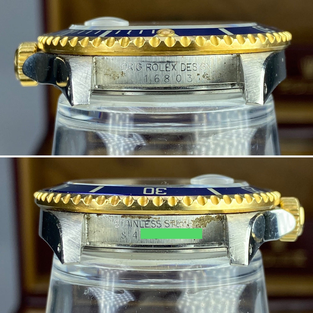 1984 Vintage Rolex Submariner 16803 Unpolished 18k gold & Steel Rare Factory Gray Serti Diamonds Dial