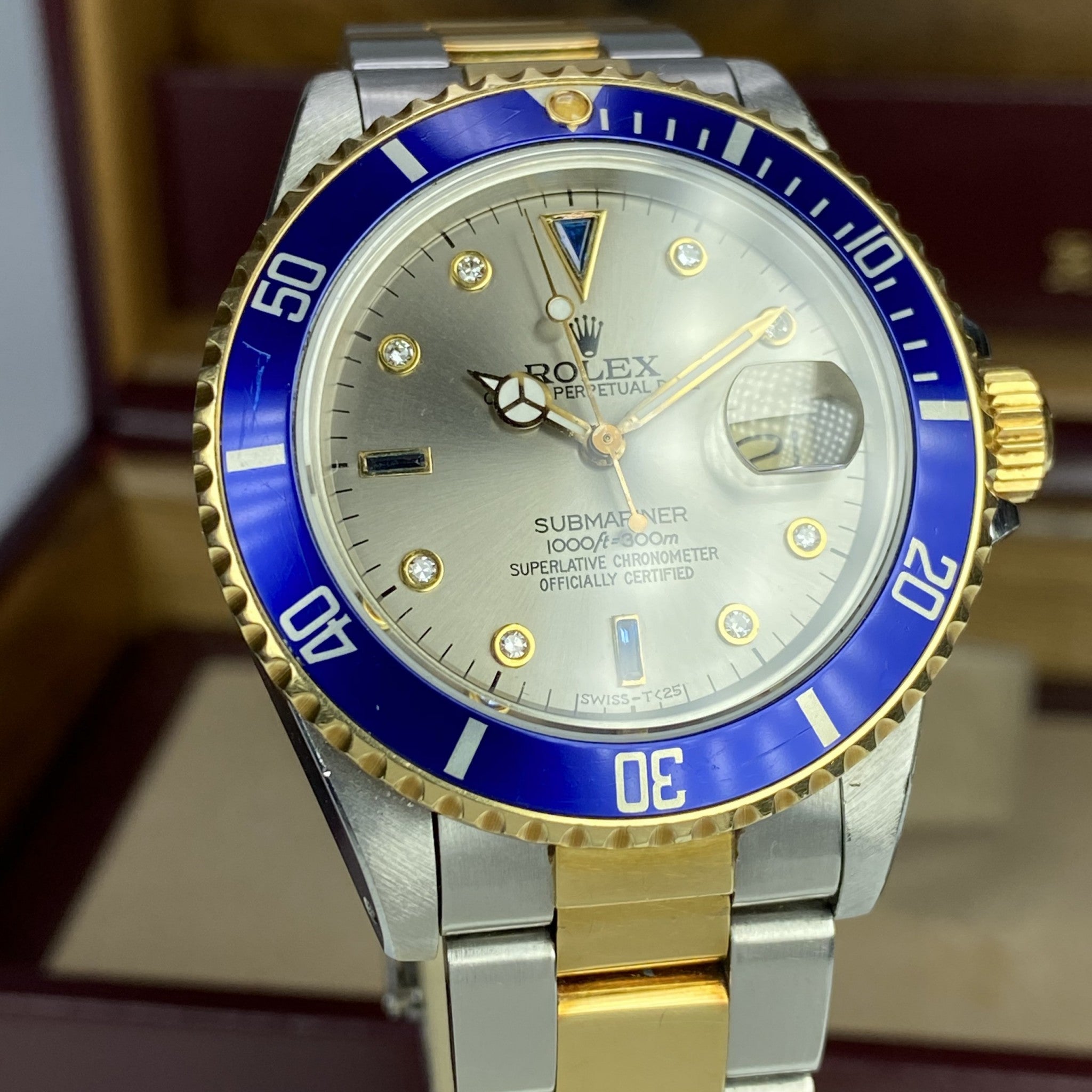 1984 Vintage Rolex Submariner 16803 Unpolished 18k gold & Steel Rare Factory Gray Serti Diamonds Dial
