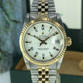 1985 Rolex Datejust 68273 Mid Size Factory Roman Dial 31mm Mint Box & Papers