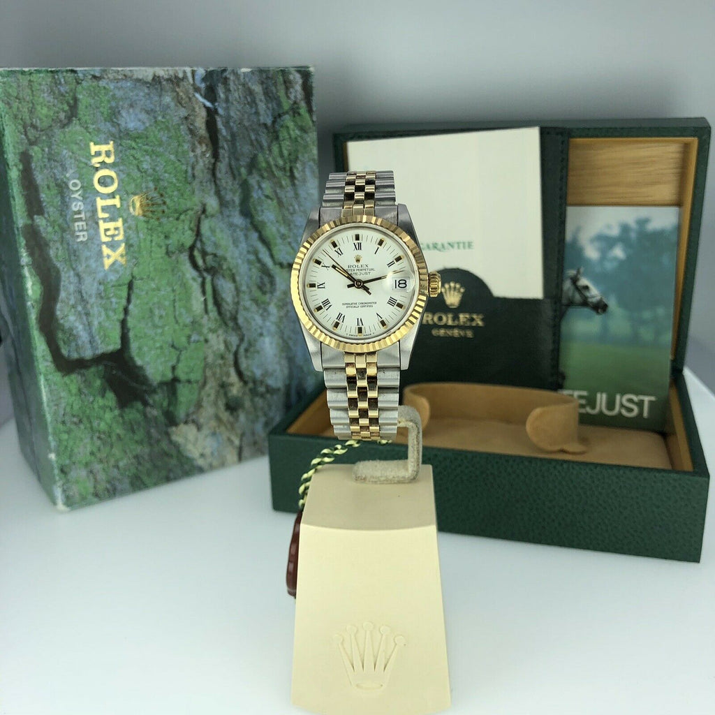 1985 Rolex Datejust 68273 Mid Size Factory Roman Dial 31mm Mint Box & Papers