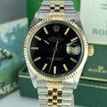 1986 Rolex 16013 Datejust Gold & Steel Black Dial w Box & Papers Collectors set