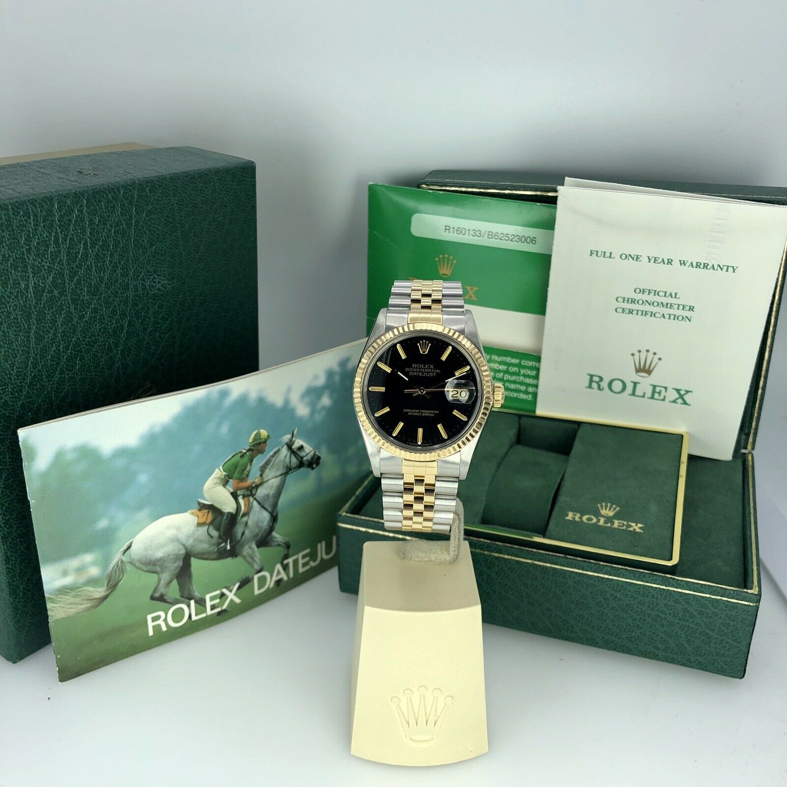 1986 Rolex 16013 Datejust Gold & Steel Black Dial w Box & Papers Collectors set