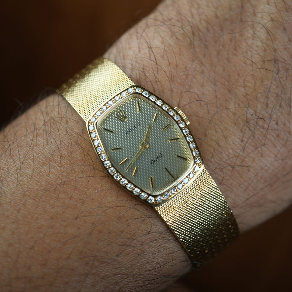 1986 Rolex Cellini Orchid Ref. 3466 18k Gold with Factory Diamonds Full Set New Old Stock