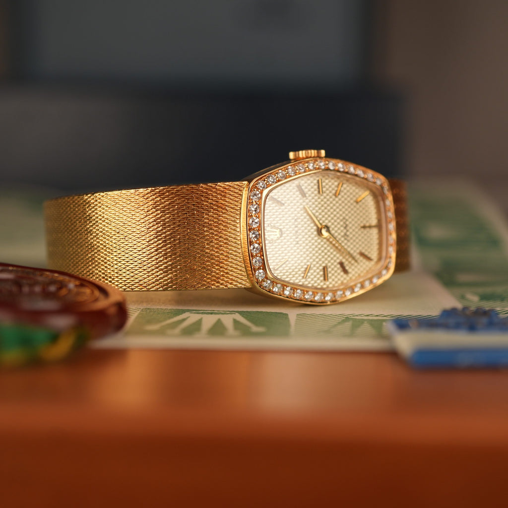 1986 Rolex Cellini Orchid Ref. 3466 18k Gold with Factory Diamonds Full Set New Old Stock
