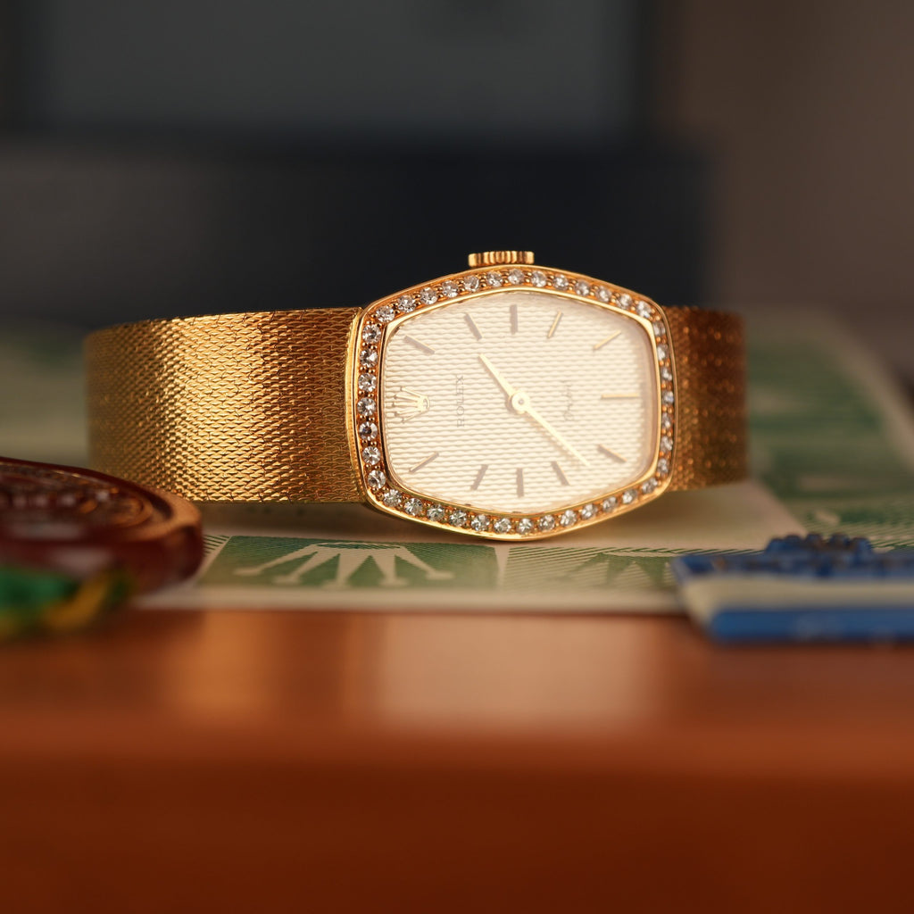 1986 Rolex Cellini Orchid Ref. 3466 18k Gold with Factory Diamonds Full Set New Old Stock