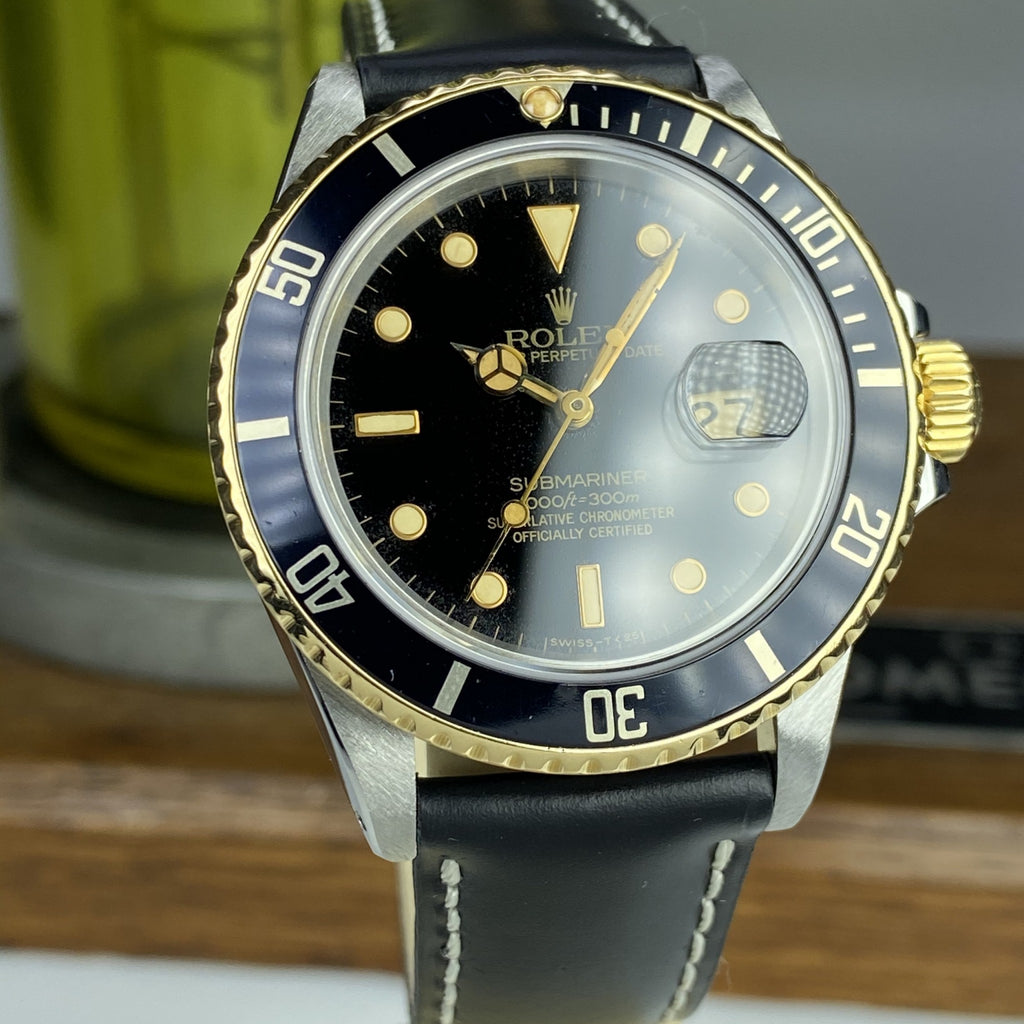 1986 Vintage Rolex 16803 Submariner 2 Tone Gold & Steel Black Patina Dial