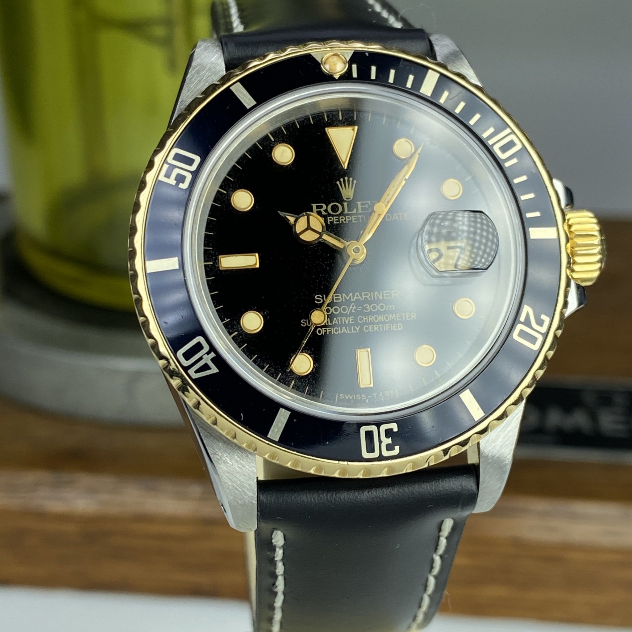 1986 Vintage Rolex 16803 Submariner 2 Tone Gold & Steel Black Patina Dial