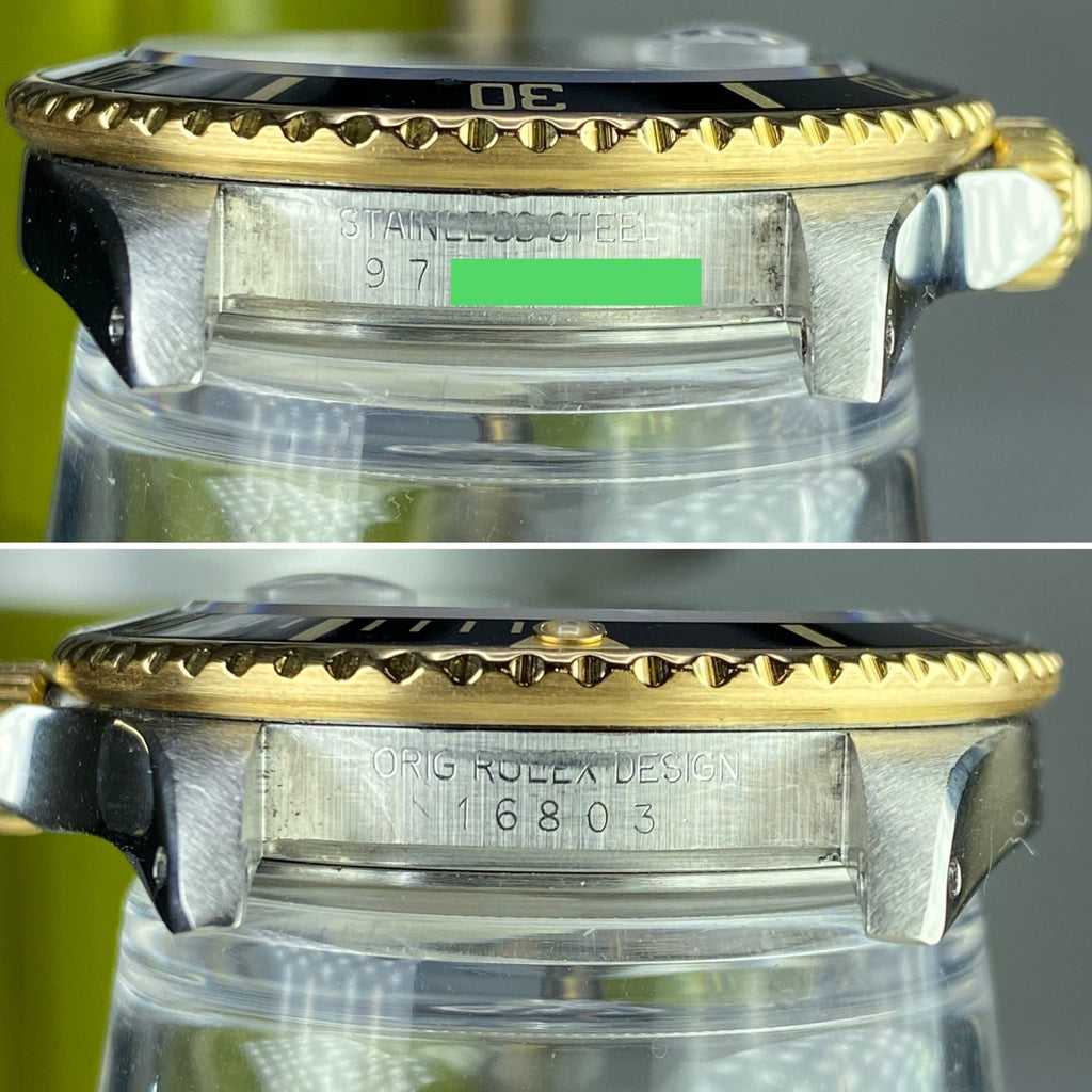 1986 Vintage Rolex 16803 Submariner 2 Tone Gold & Steel Black Patina Dial