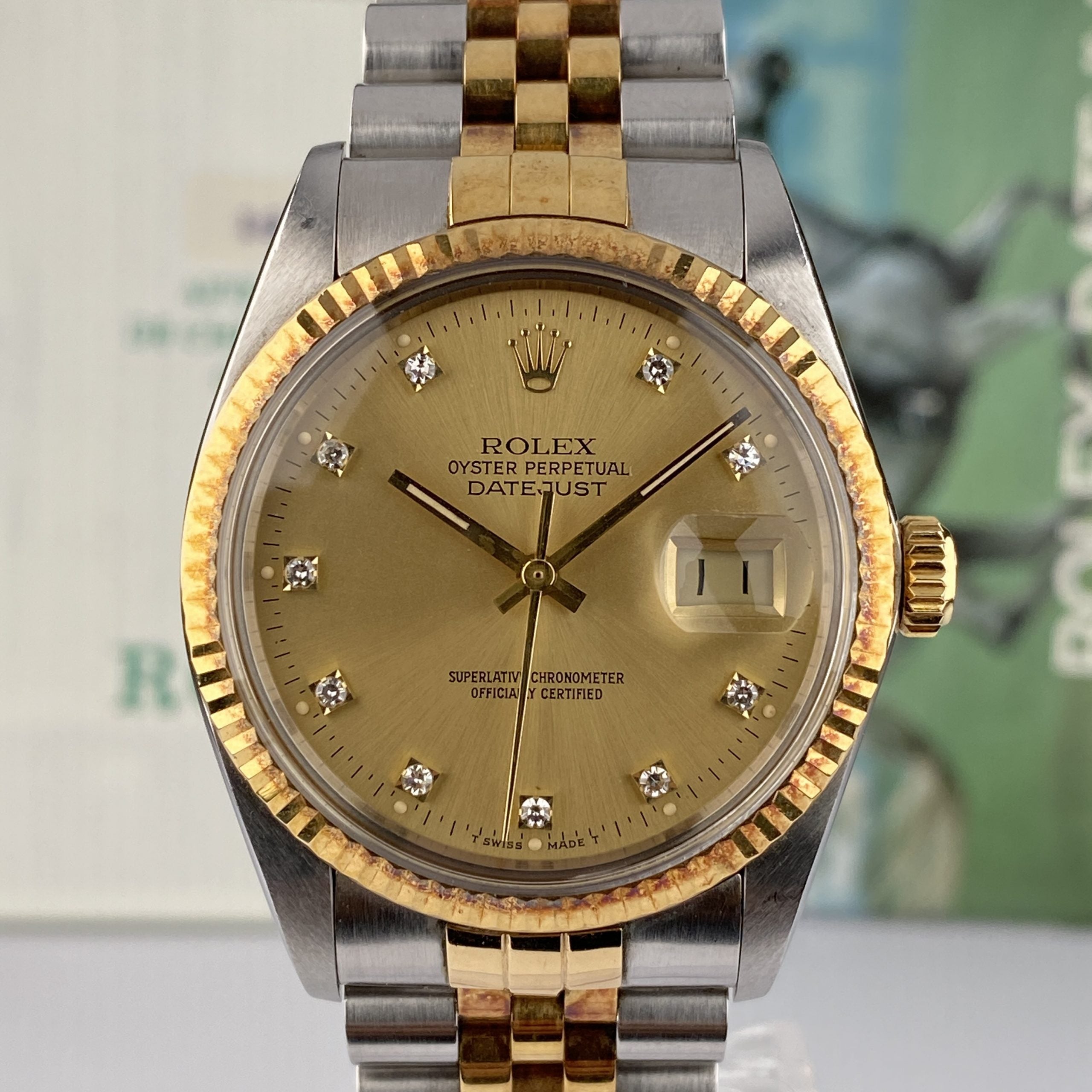 1987 Rolex Datejust 16013 factory Diamond Dial Unpolished with Papers