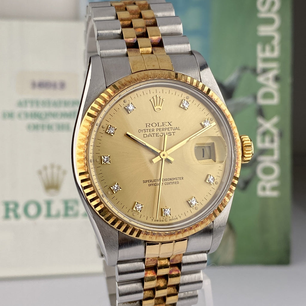 1987 Rolex Datejust 16013 factory Diamond Dial Unpolished with Papers