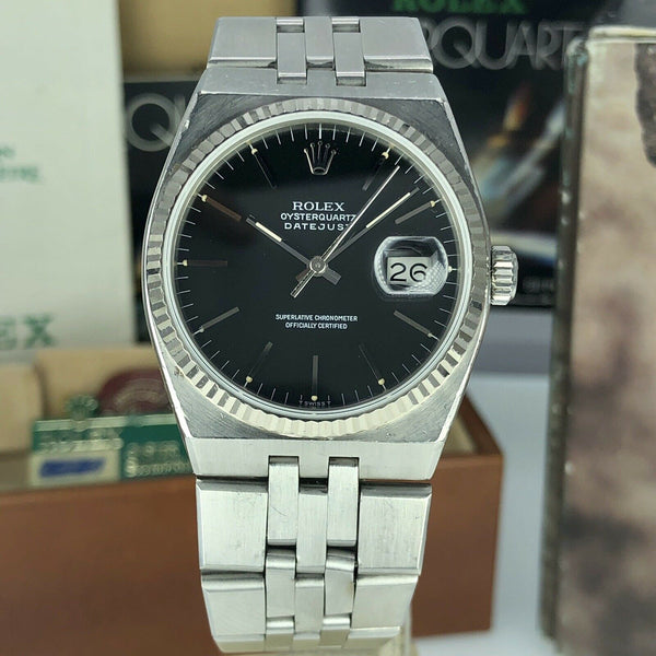 1987 Vintage Rolex DateJust Oyster quartz 17014 Black Unpolished box & Papers