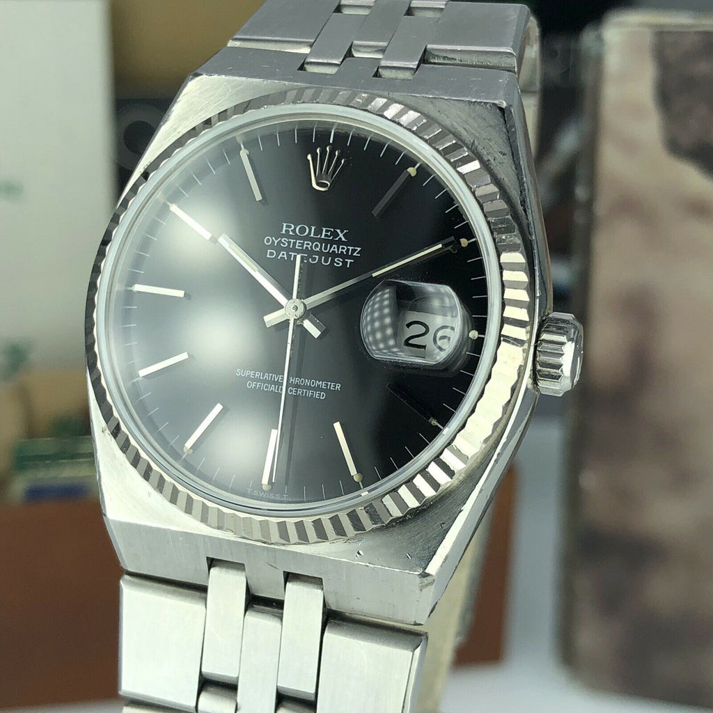1987 Vintage Rolex DateJust Oyster quartz 17014 Black Unpolished box & Papers