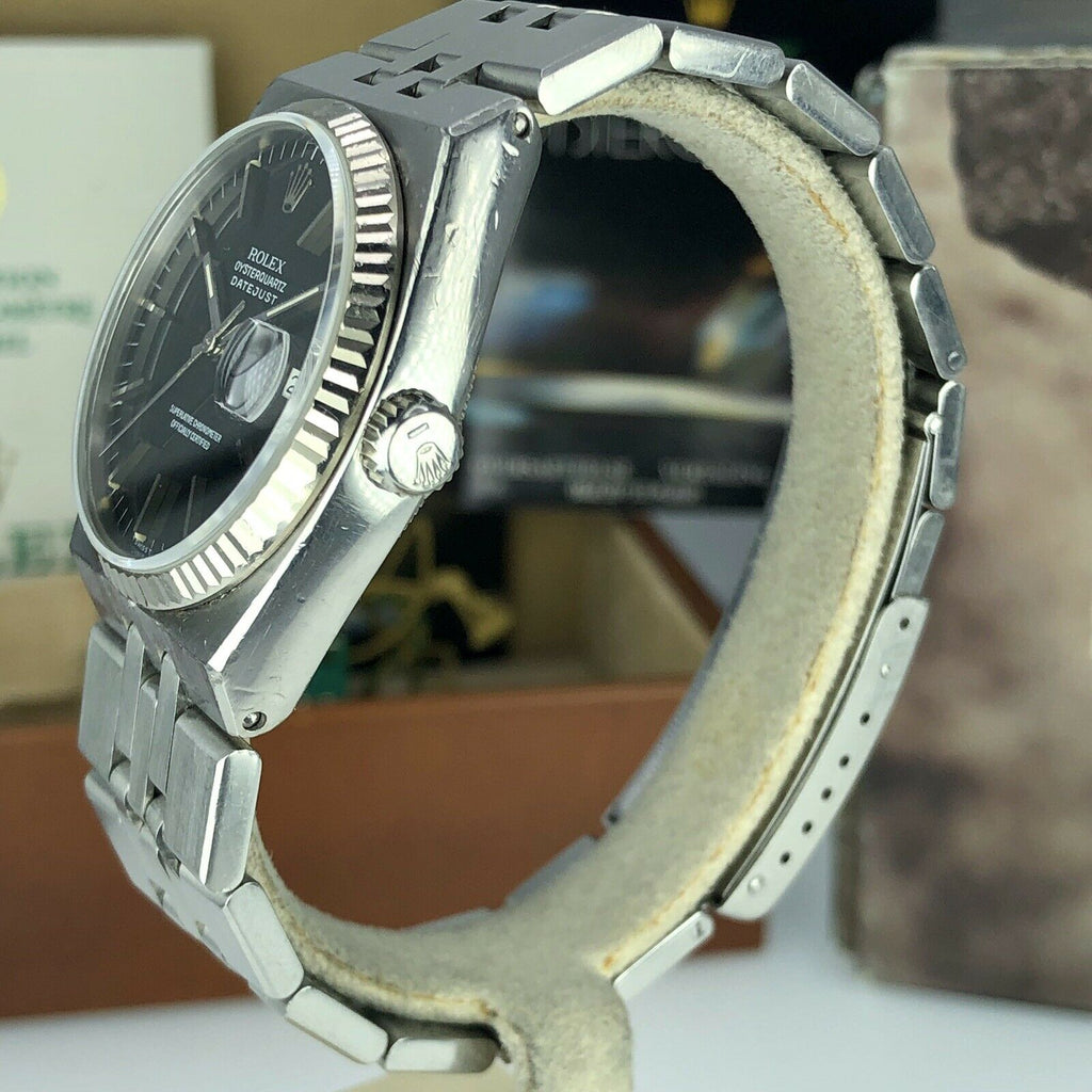 1987 Vintage Rolex DateJust Oyster quartz 17014 Black Unpolished box & Papers