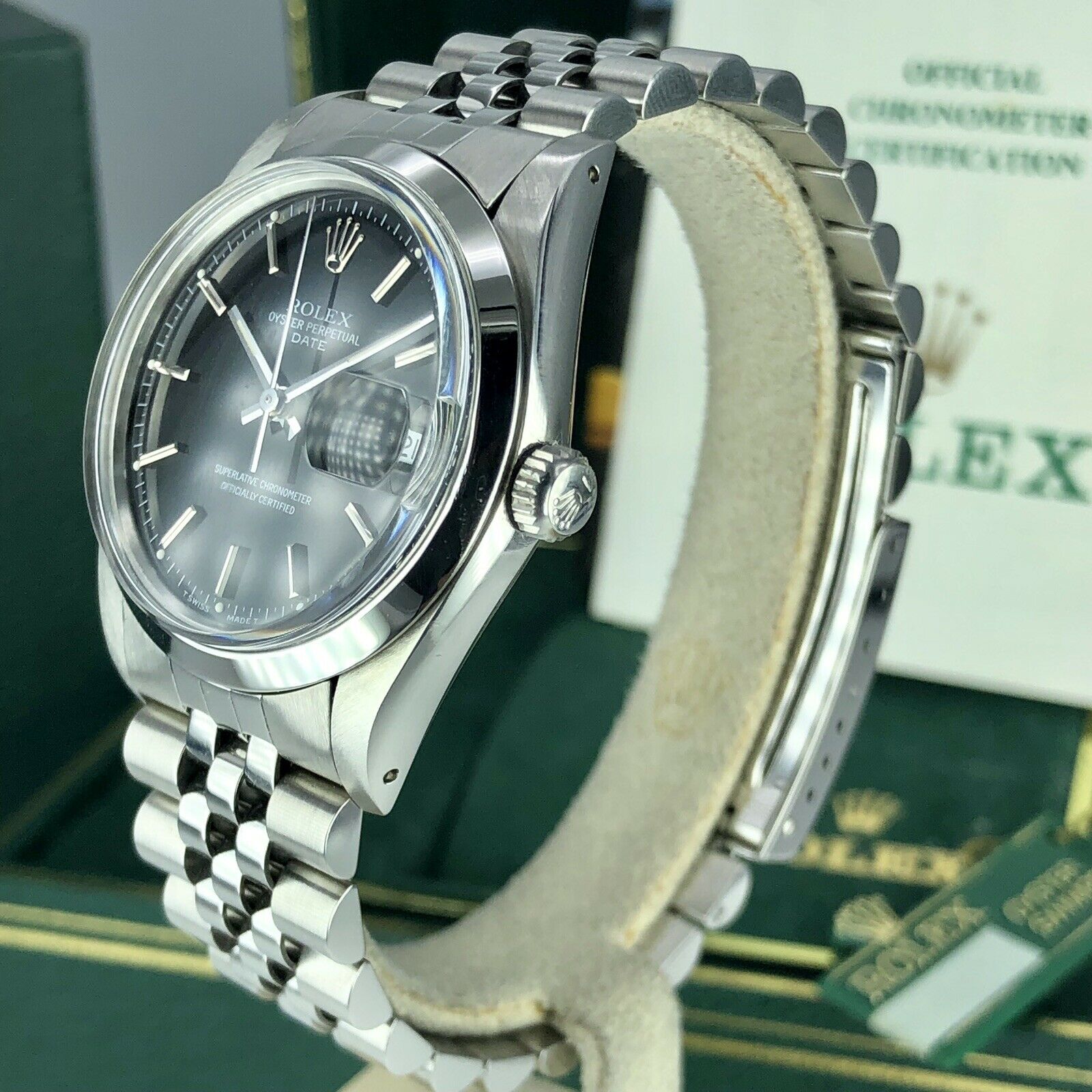 1988 Vintage Rolex Date 15000 Black Dial Unpolished Jubilee Box and Papers