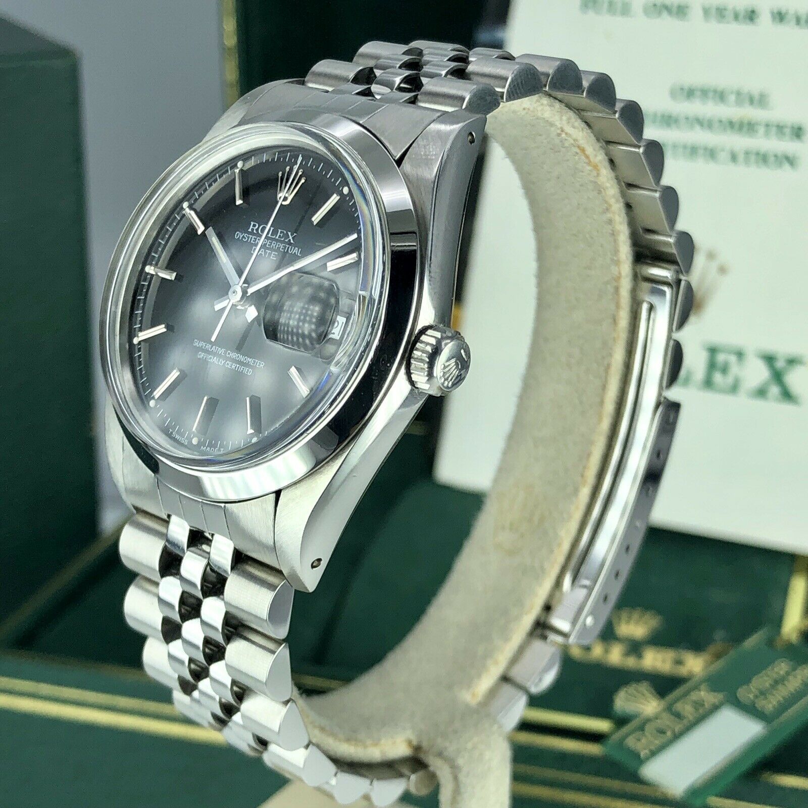 1988 Vintage Rolex Date 15000 Black Dial Unpolished Jubilee Box and Papers
