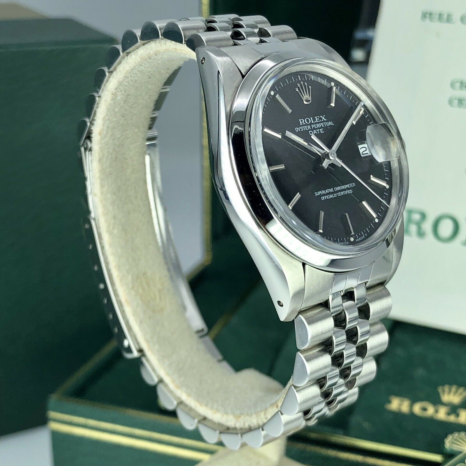 1988 Vintage Rolex Date 15000 Black Dial Unpolished Jubilee Box and Papers