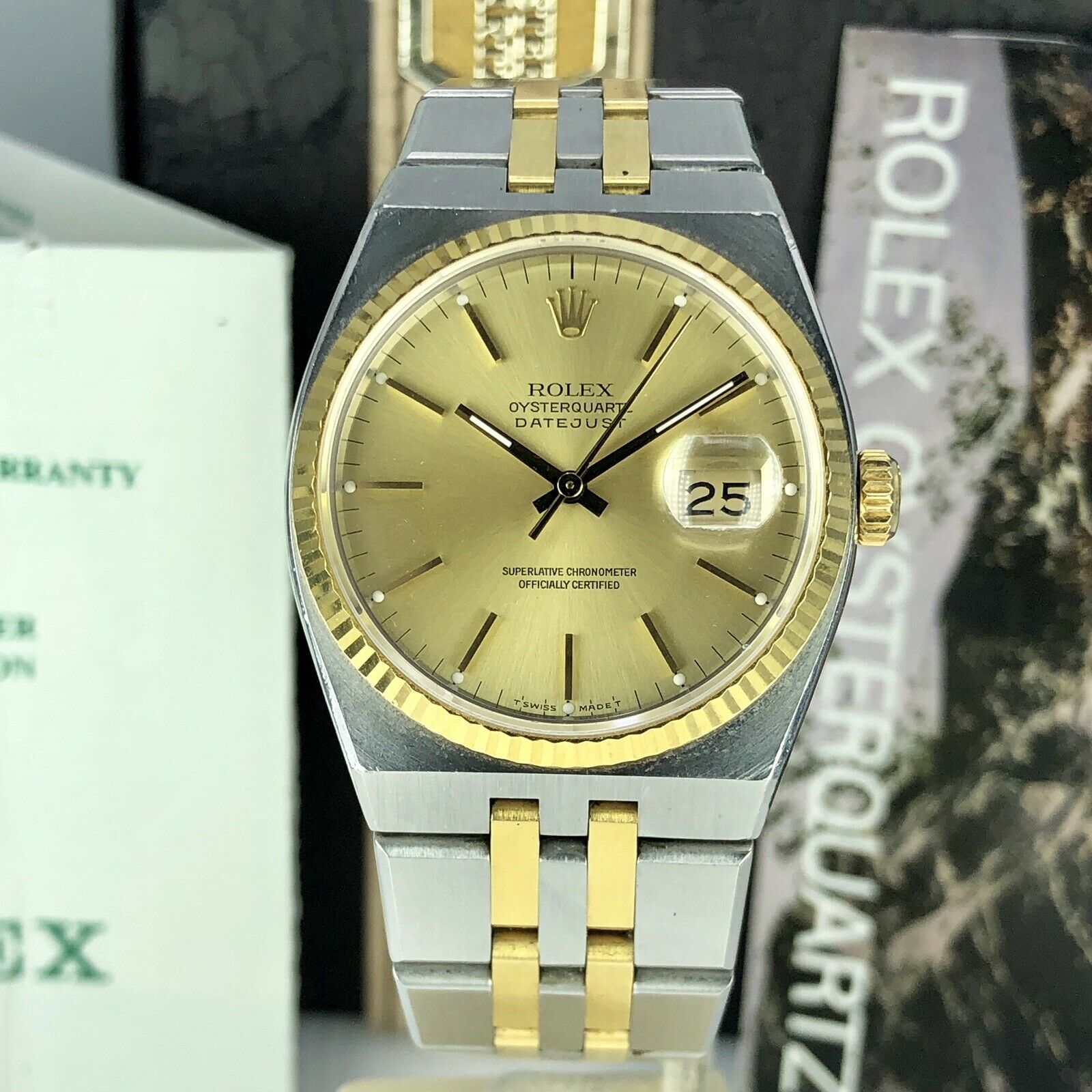 1988 Vintage Rolex DateJust Oyster quartz 17013 Two Tone Unpolished box & Papers