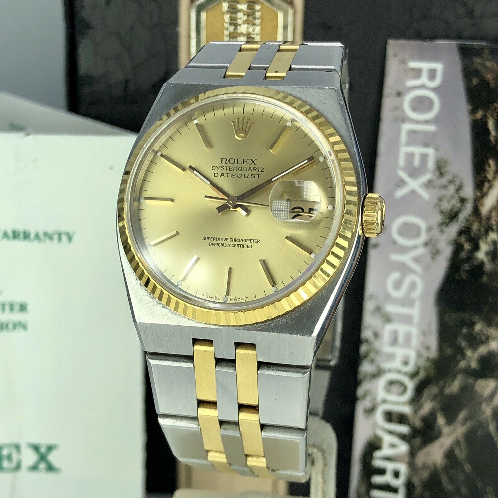 1988 Vintage Rolex DateJust Oyster quartz 17013 Two Tone Unpolished box & Papers