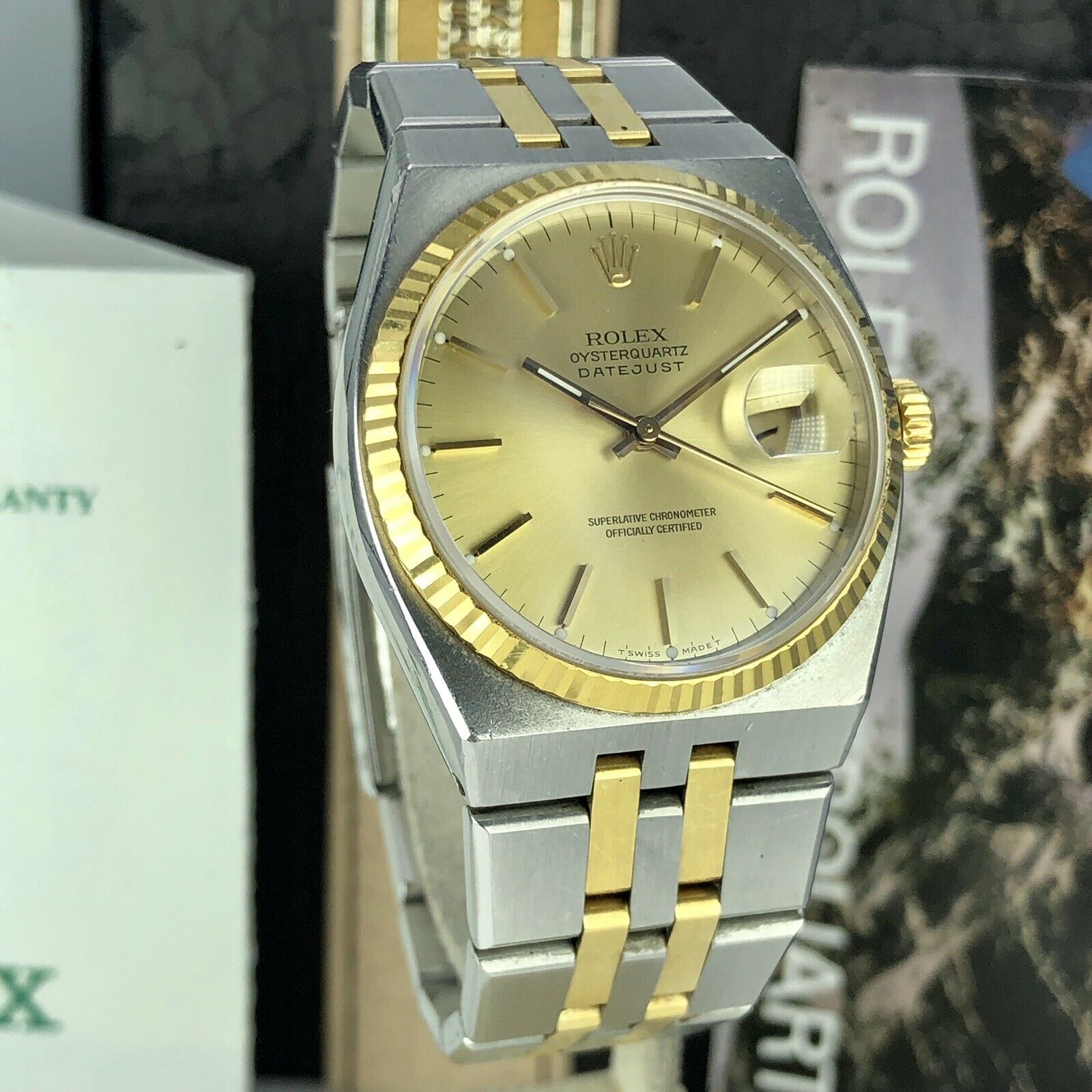 1988 Vintage Rolex DateJust Oyster quartz 17013 Two Tone Unpolished box & Papers