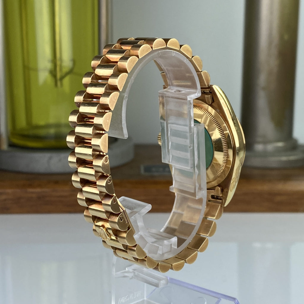 1990 Rolex Day-Date 18238 Unpolished President Yellow Gold Ruby & Diamond String Dial