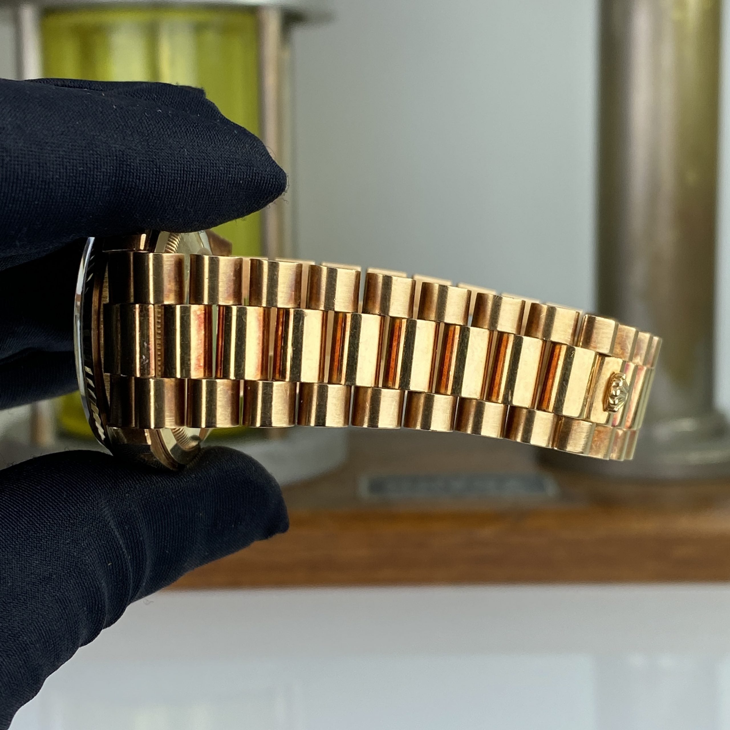 1990 Rolex Day-Date 18238 Unpolished President Yellow Gold Ruby & Diamond String Dial
