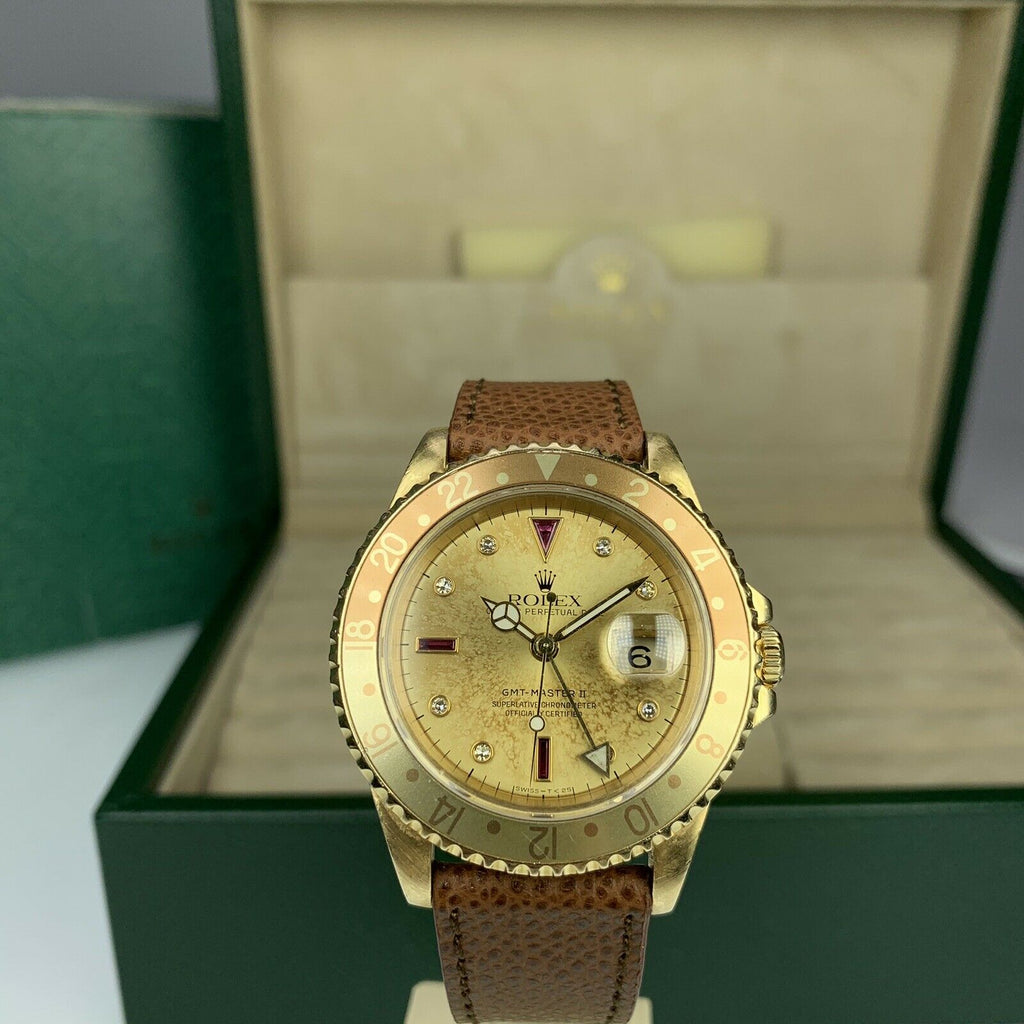 1990 Vintage Rolex GMT Master II 16718 Ruby Serti Factory Dial