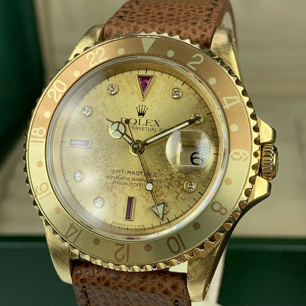 1990 Vintage Rolex GMT Master II 16718 Ruby Serti Factory Dial