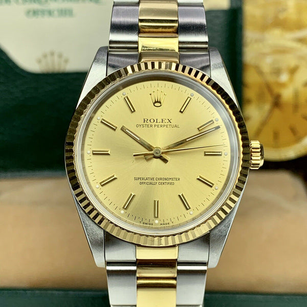 1991 Rolex Oyster Perpetual 34mm 14233 Steel & 18k Gold Mint Unpolished Box & Papers