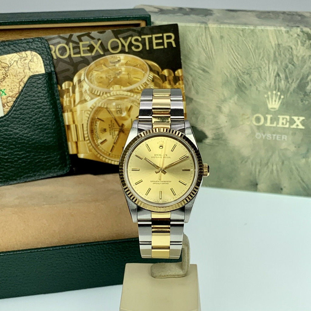 1991 Rolex Oyster Perpetual 34mm 14233 Steel & 18k Gold Mint Unpolished Box & Papers