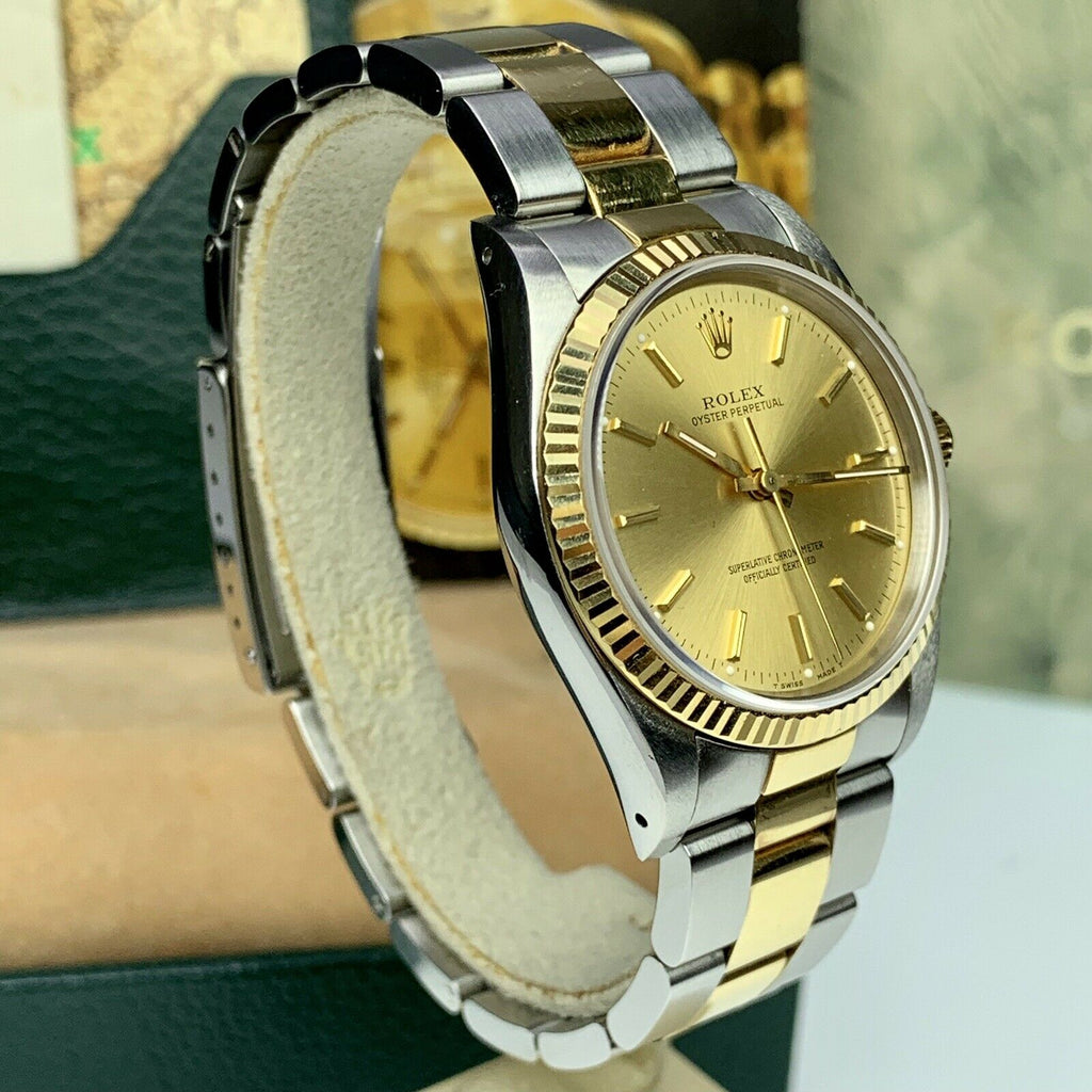 1991 Rolex Oyster Perpetual 34mm 14233 Steel & 18k Gold Mint Unpolished Box & Papers