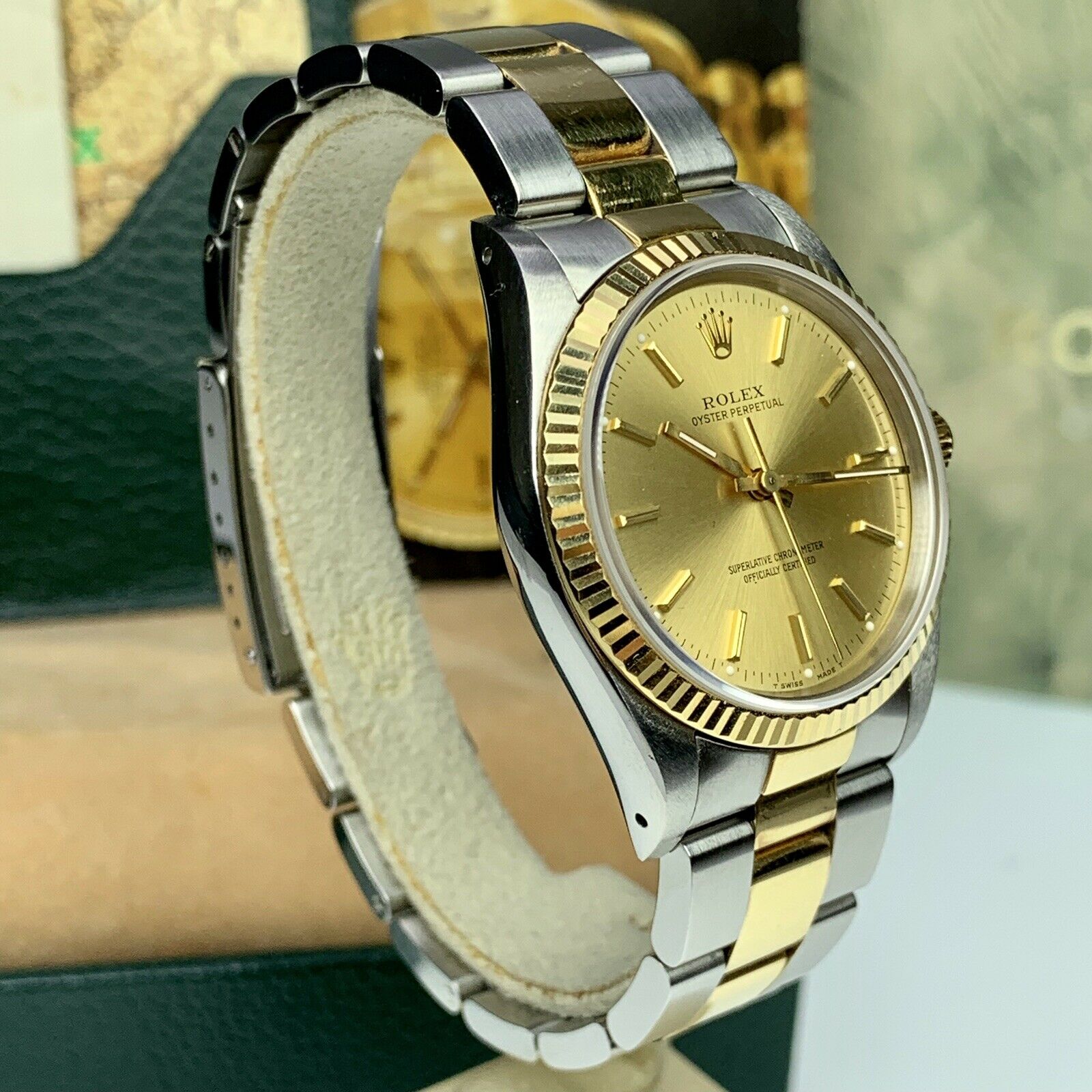 1991 Rolex Oyster Perpetual 34mm 14233 Steel & 18k Gold Mint Unpolished Box & Papers