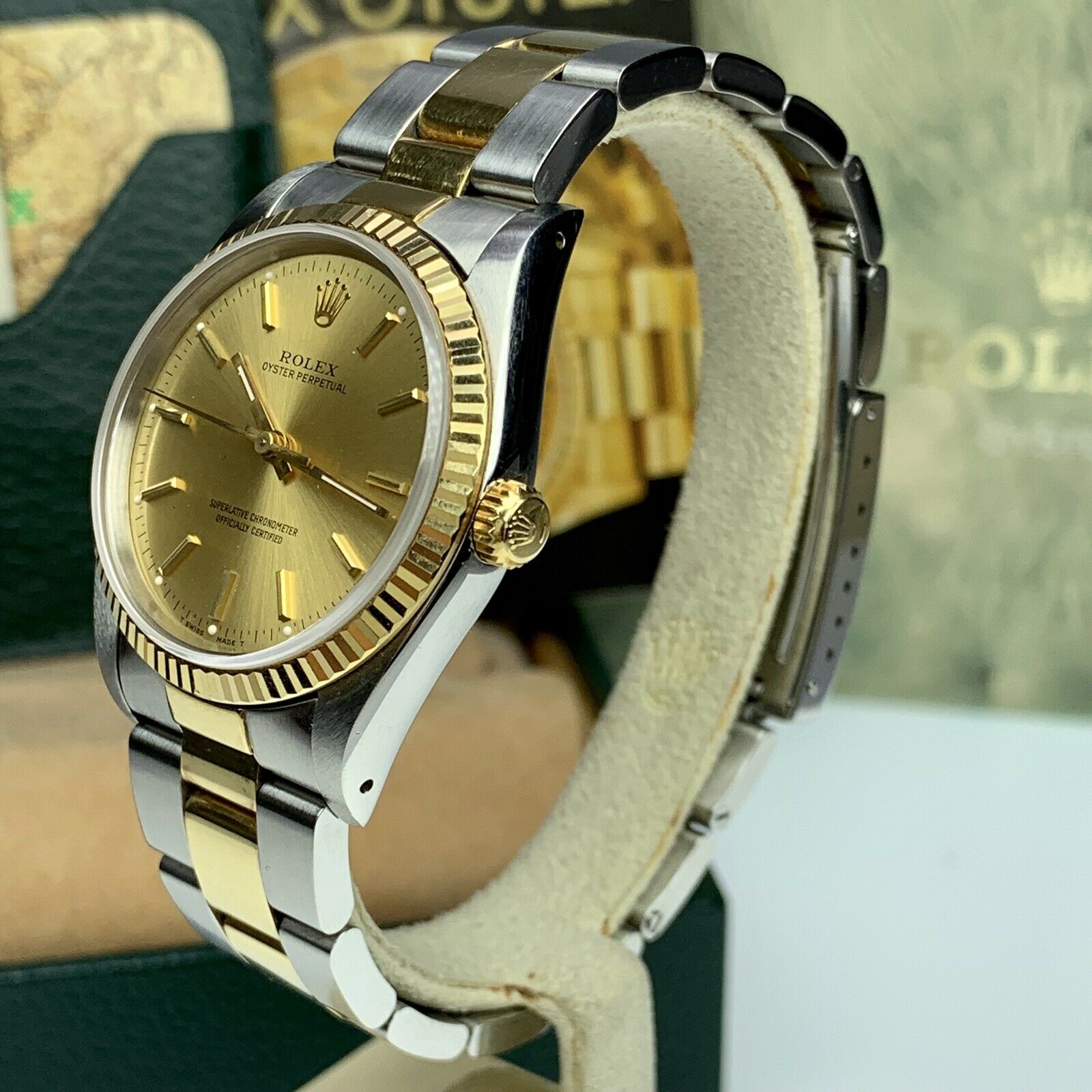 1991 Rolex Oyster Perpetual 34mm 14233 Steel & 18k Gold Mint Unpolished Box & Papers