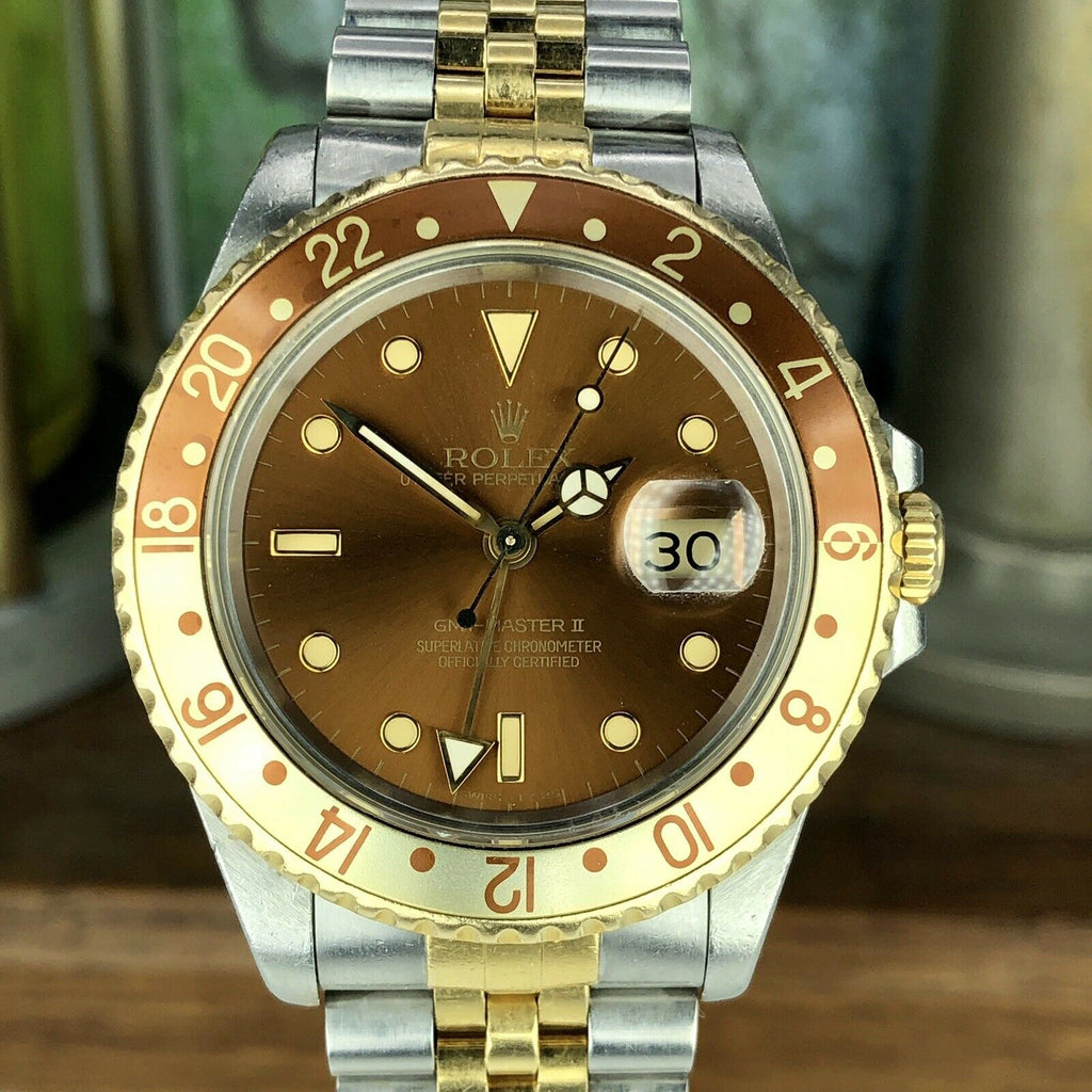 1991 Vintage Rolex 16713 GMT-Master 2 Tone Gold & Steel Unpolished Rootbeer