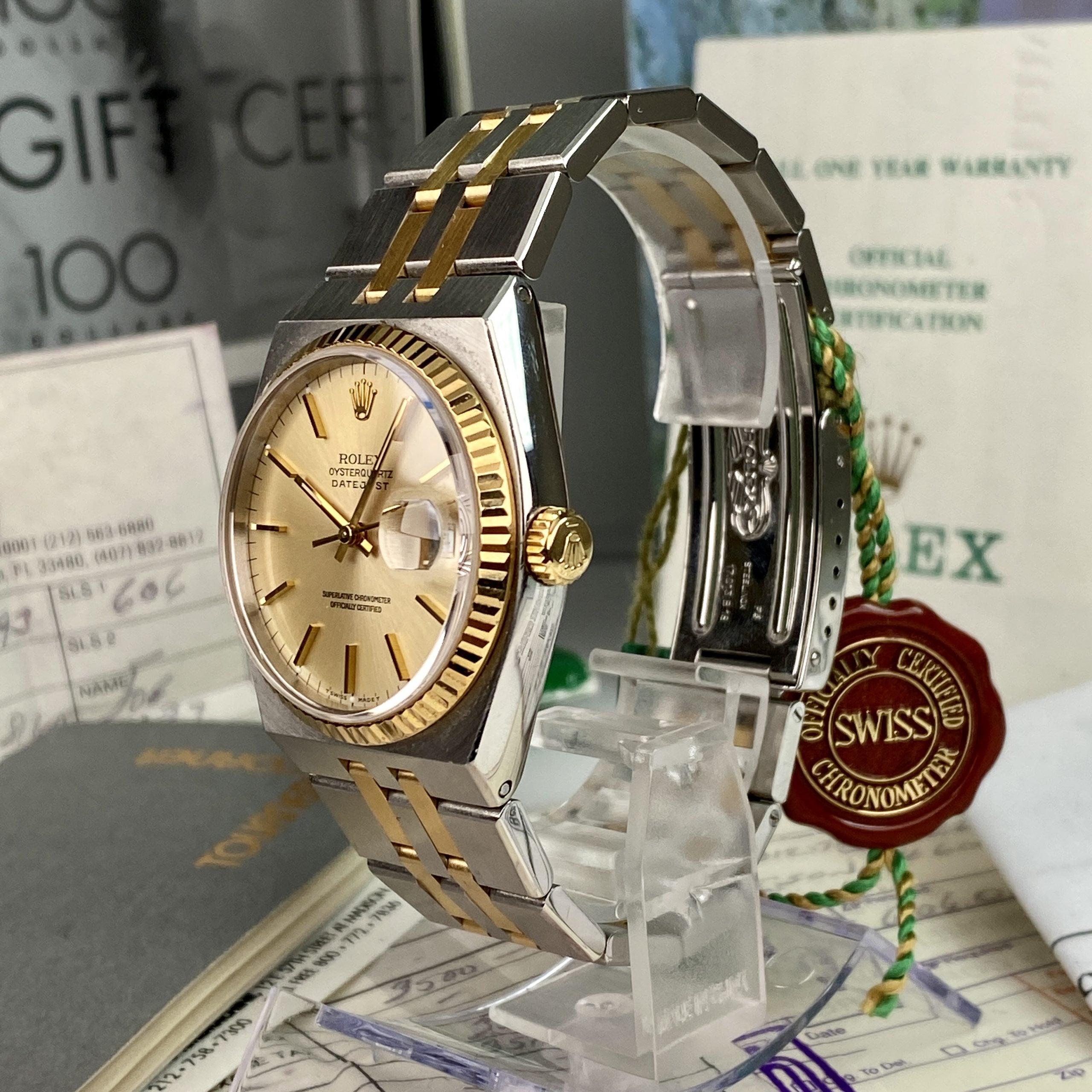 1992 Rolex Datejust Oysterquartz 17013 Unpolished complete collector set box & papers