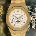 1993 Audemars Piguet Royal Oak 25594BA Day-Date Moonphase Yellow Gold Rare White Porcelain Roman Dial Complete Set
