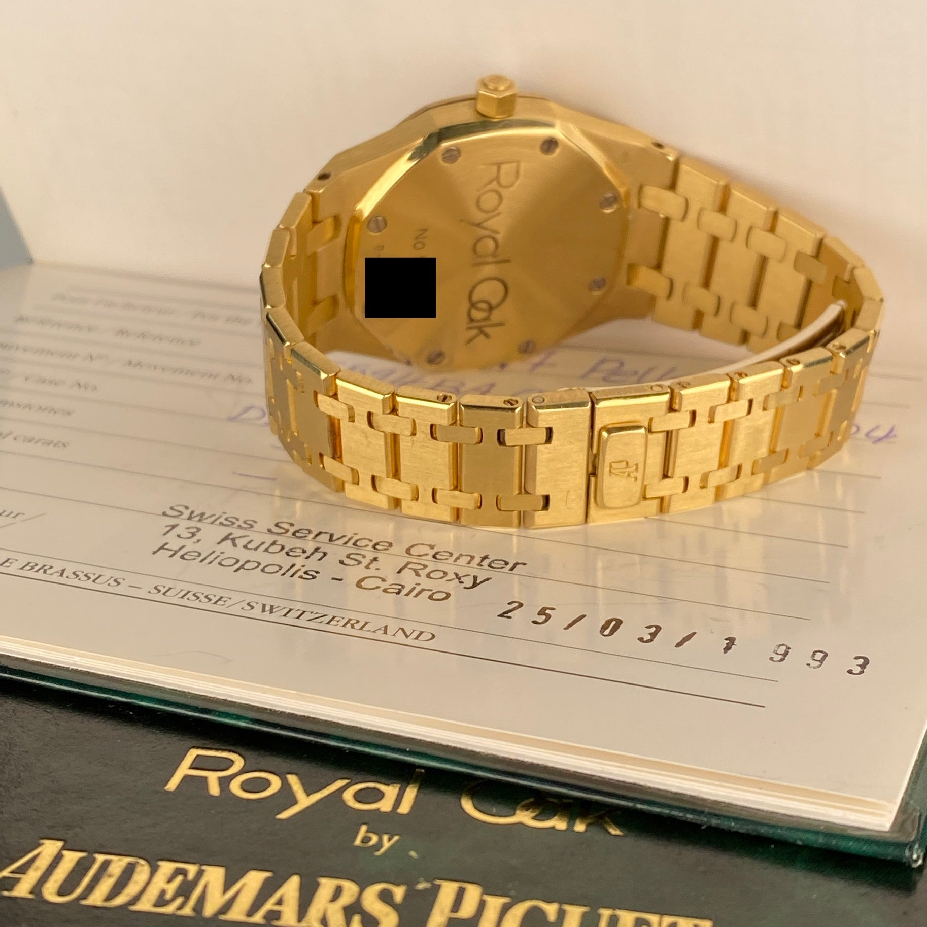 1993 Audemars Piguet Royal Oak 25594BA Day-Date Moonphase Yellow Gold Rare White Porcelain Roman Dial Complete Set