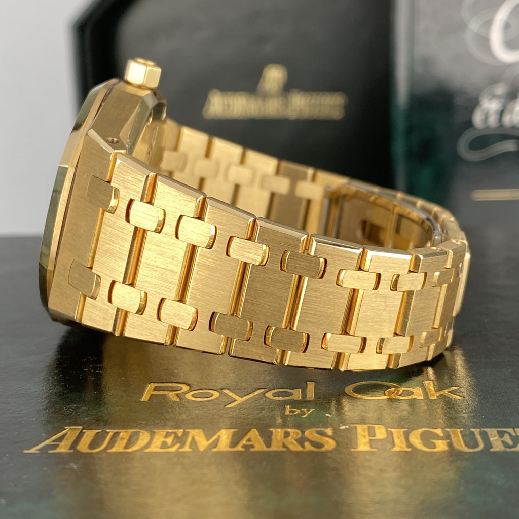 1993 Audemars Piguet Royal Oak 25594BA Day-Date Moonphase Yellow Gold Rare White Porcelain Roman Dial Complete Set