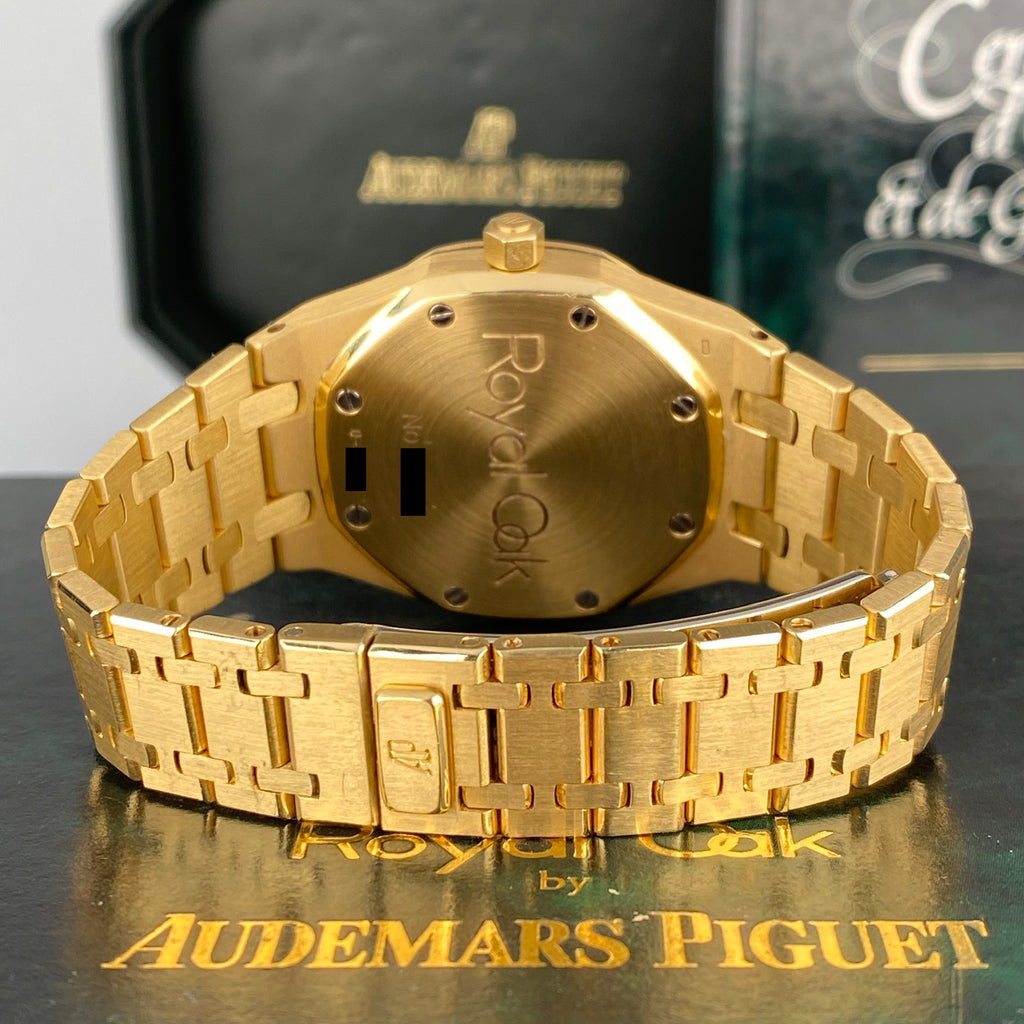 1993 Audemars Piguet Royal Oak 25594BA Day-Date Moonphase Yellow Gold Rare White Porcelain Roman Dial Complete Set