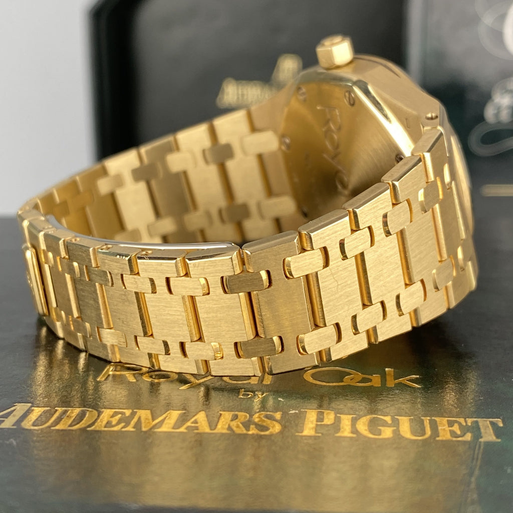 1993 Audemars Piguet Royal Oak 25594BA Day-Date Moonphase Yellow Gold Rare White Porcelain Roman Dial Complete Set