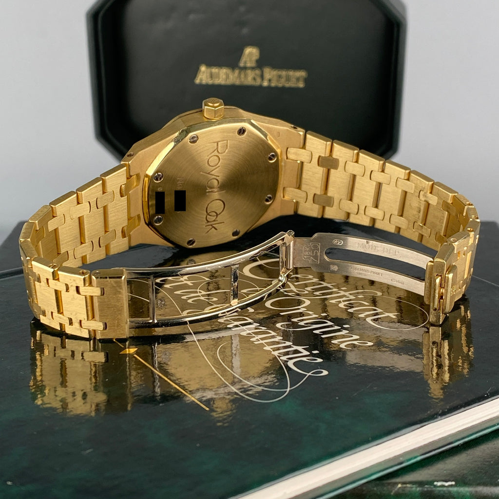 1993 Audemars Piguet Royal Oak 25594BA Day-Date Moonphase Yellow Gold Rare White Porcelain Roman Dial Complete Set