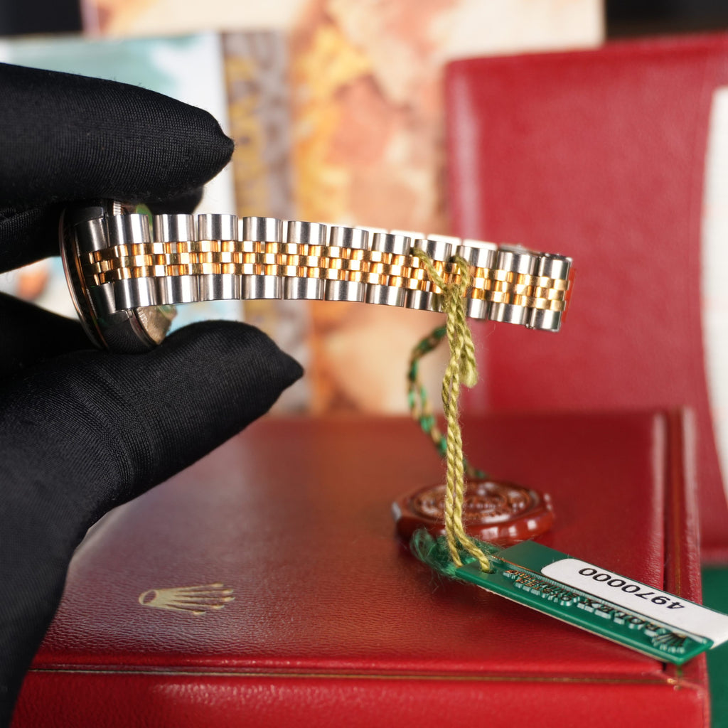 1993 NOS Rolex Datejust Ladies 69173 18K Yellow Gold & Steel White Roman Dial New Old Stock