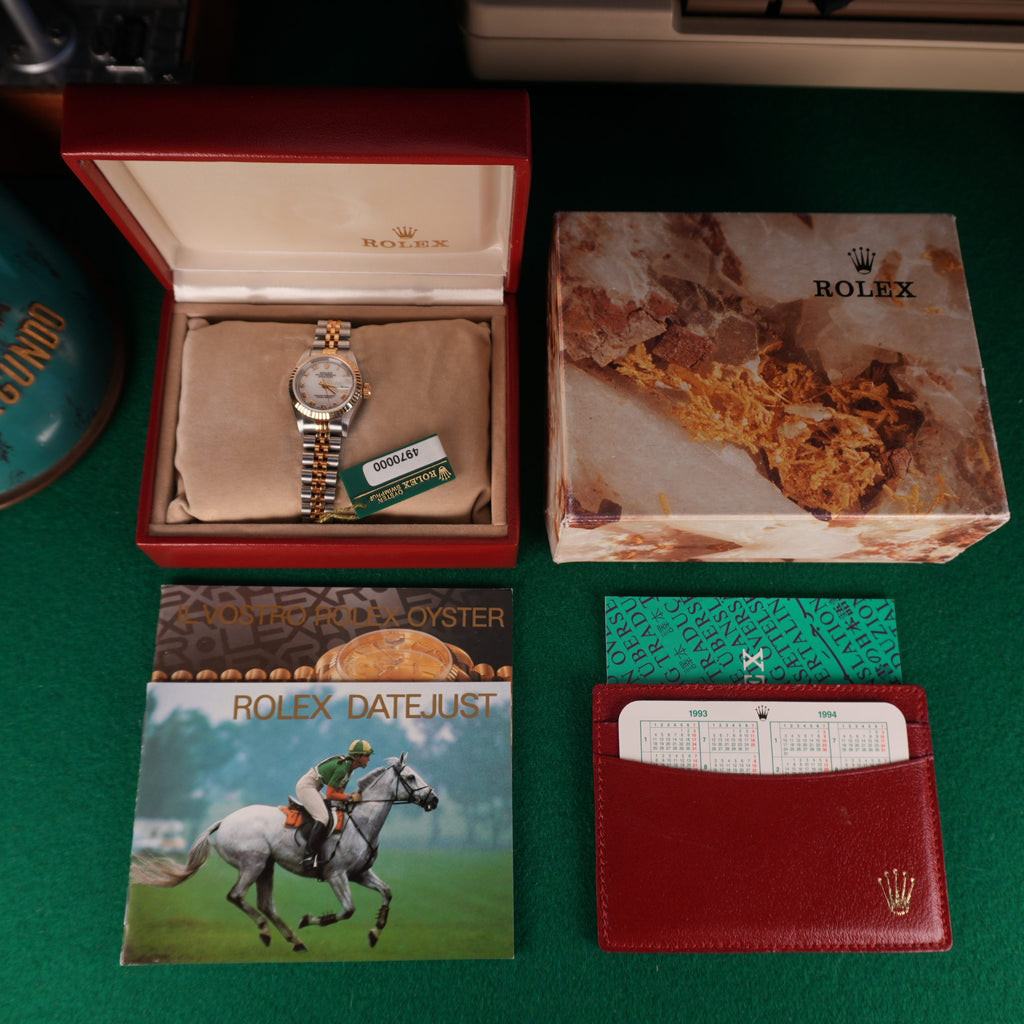 1993 NOS Rolex Datejust Ladies 69173 18K Yellow Gold & Steel White Roman Dial New Old Stock