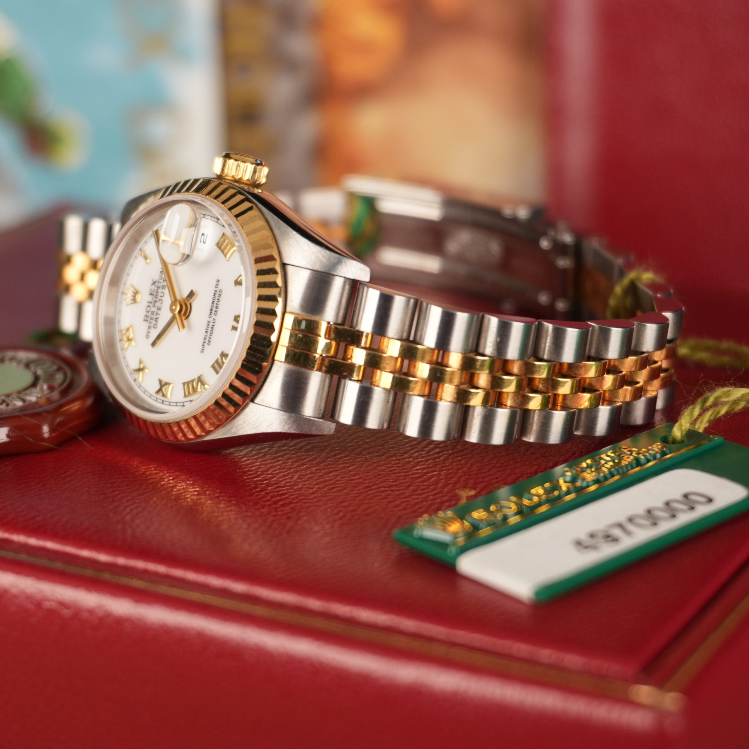 1993 NOS Rolex Datejust Ladies 69173 18K Yellow Gold & Steel White Roman Dial New Old Stock