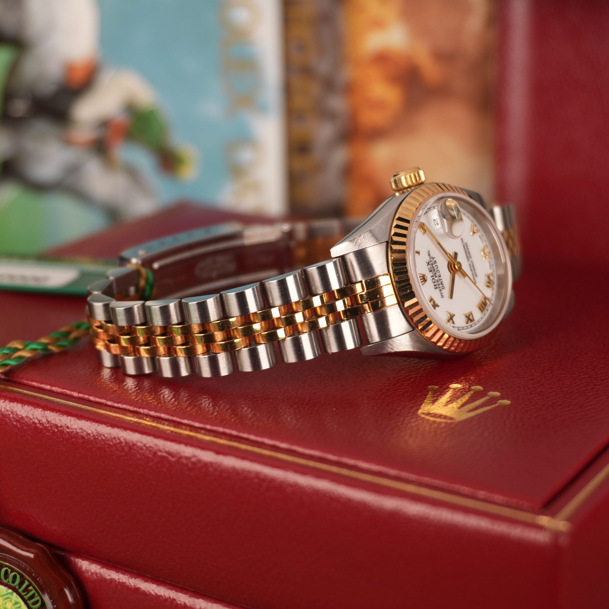 1993 NOS Rolex Datejust Ladies 69173 18K Yellow Gold & Steel White Roman Dial New Old Stock