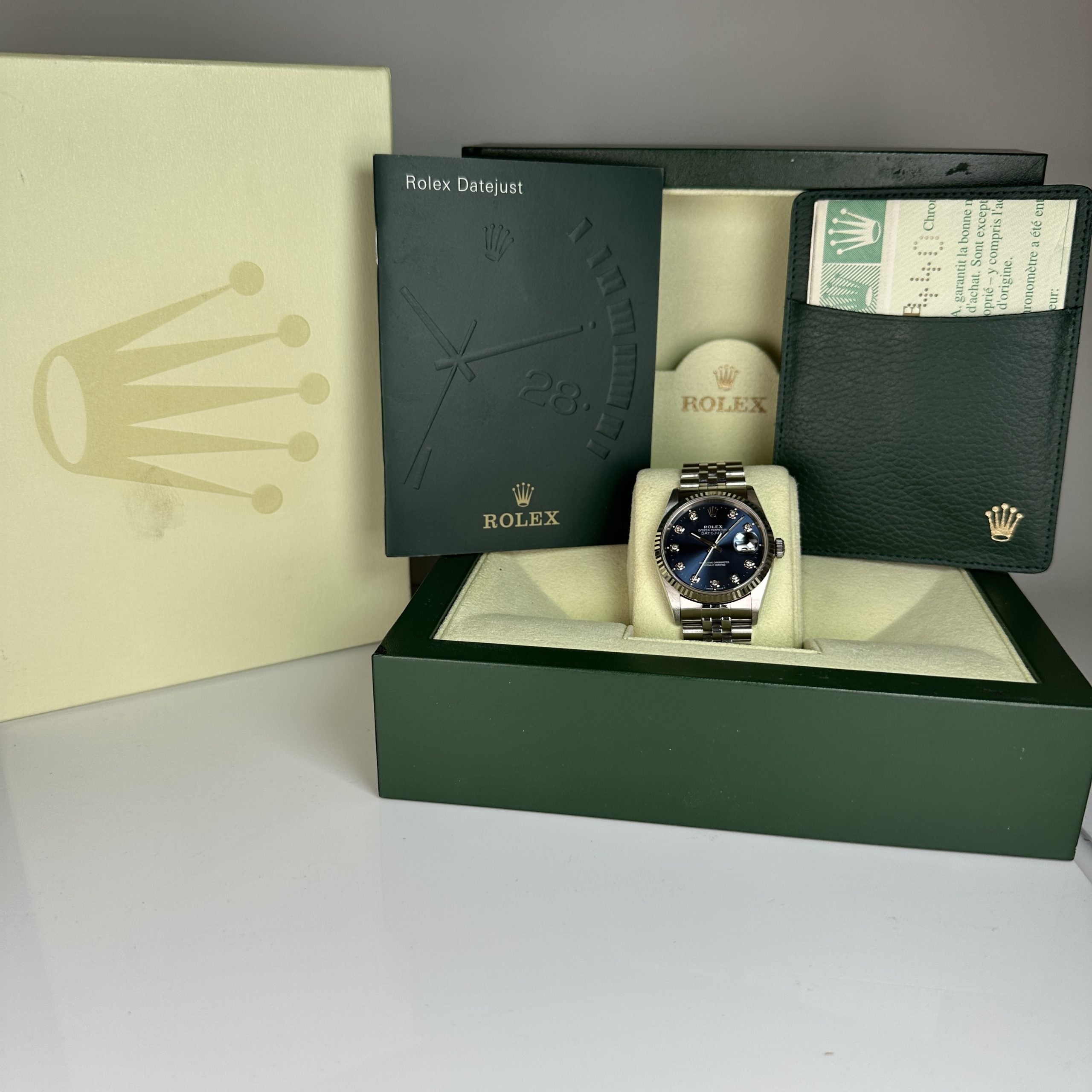 1995 Rolex Datejust 16234 Steel & Gold Jubilee Unpolished Factory Blue Diamond Dial box & papers