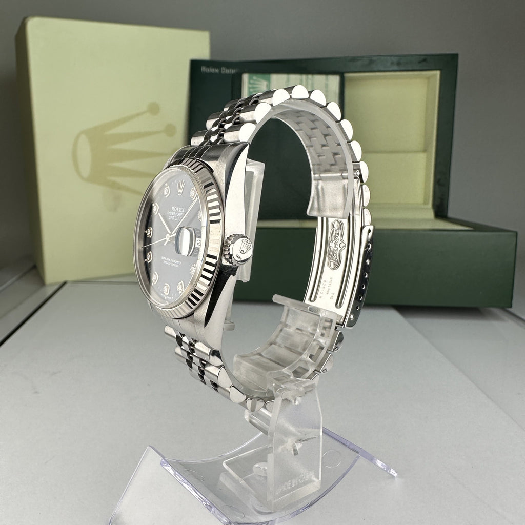 1995 Rolex Datejust 16234 Steel & Gold Jubilee Unpolished Factory Blue Diamond Dial box & papers