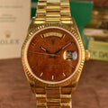 1988 Rolex Day-Date 18038 Wood Dial Complete Set Box & Papers